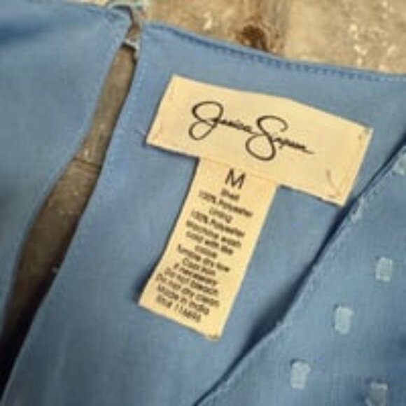 Jessica Simpson Blue Tiered Short Wrap Dress Long - Picture 3 of 6